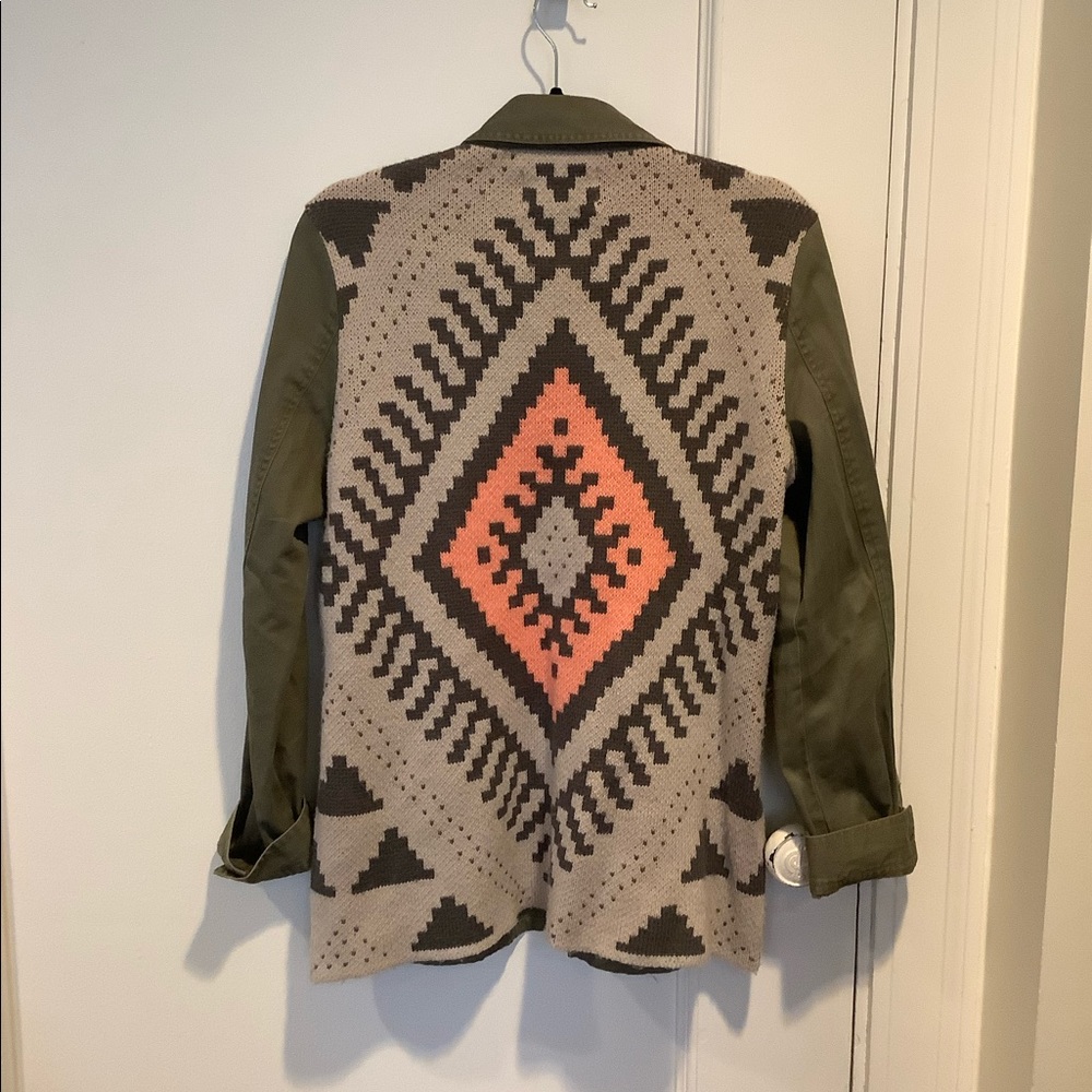 Olive green jacket with knitted back